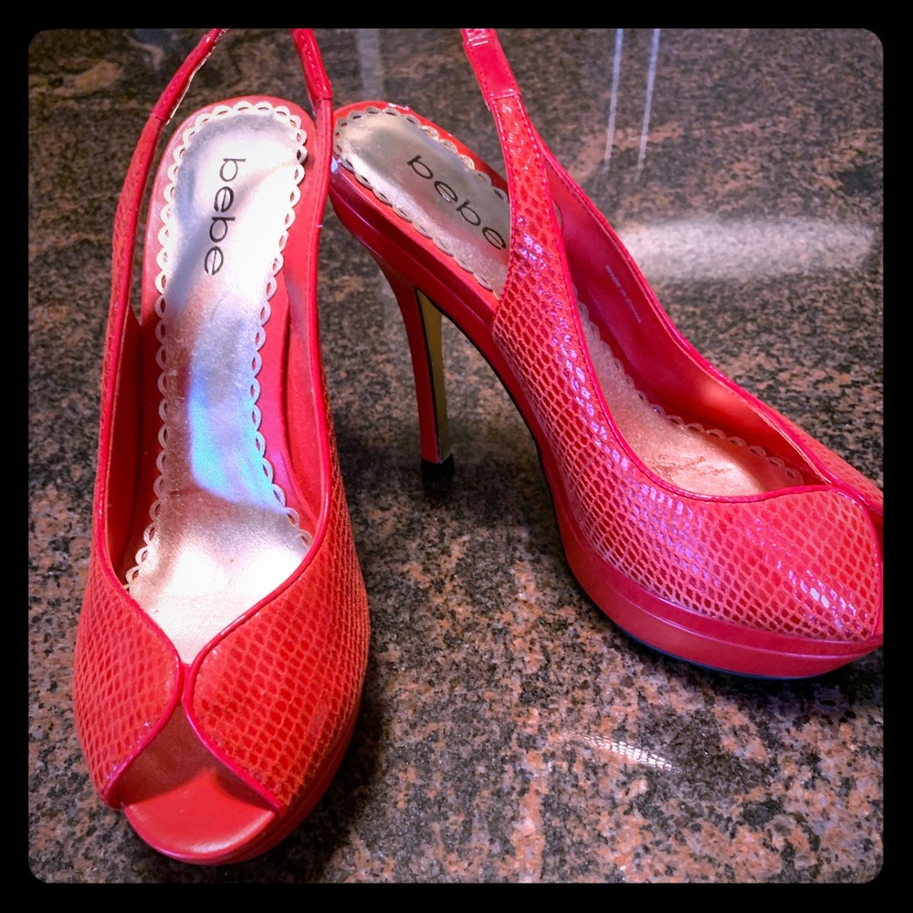 NWT Bebe Bianca Red snakeskin heels sz 8